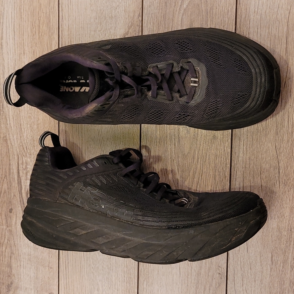 HOKA One One Bondi 6 Solid Black Sz 10.5 Mens Running‎ Athletic Shoes